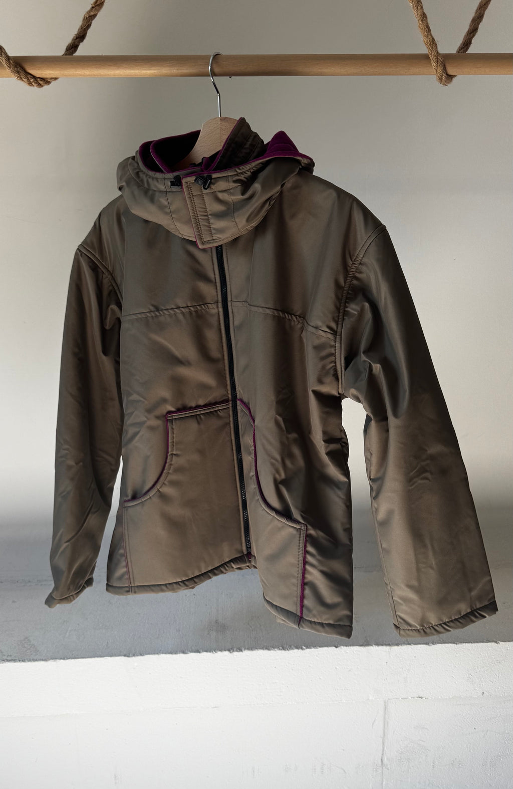Blouson déperlant kaki doublure polaire fuchsia taille L