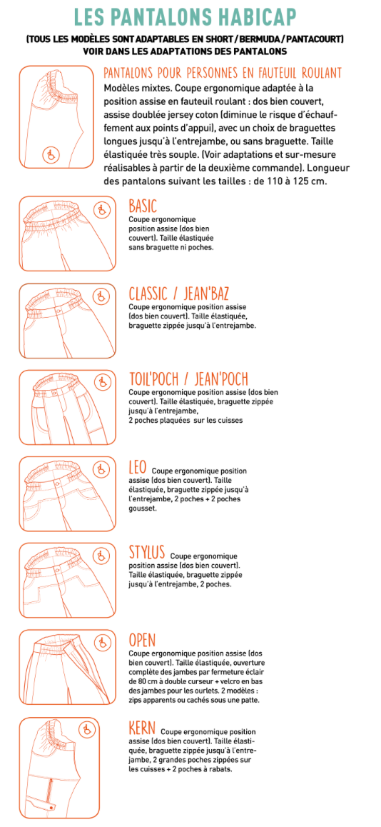 PANTALONS/BERMUDAS FAUTEUILS ROULANTS/TAILLE ÉLASTIQUÉE